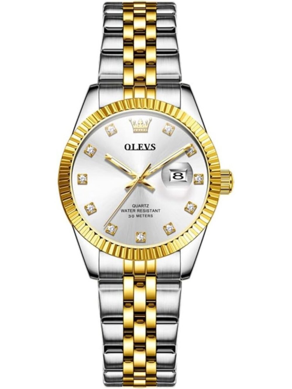 Women's Tone Two White Elegant Dress Analog Quartz Stainless Steel Wrist Watch